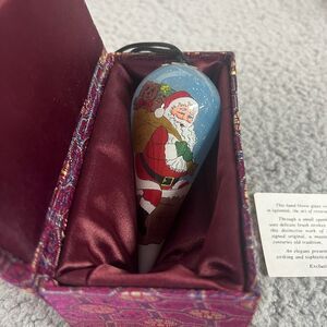 Chase International Santa Ornament Glass Tear Drop Christmas with Box